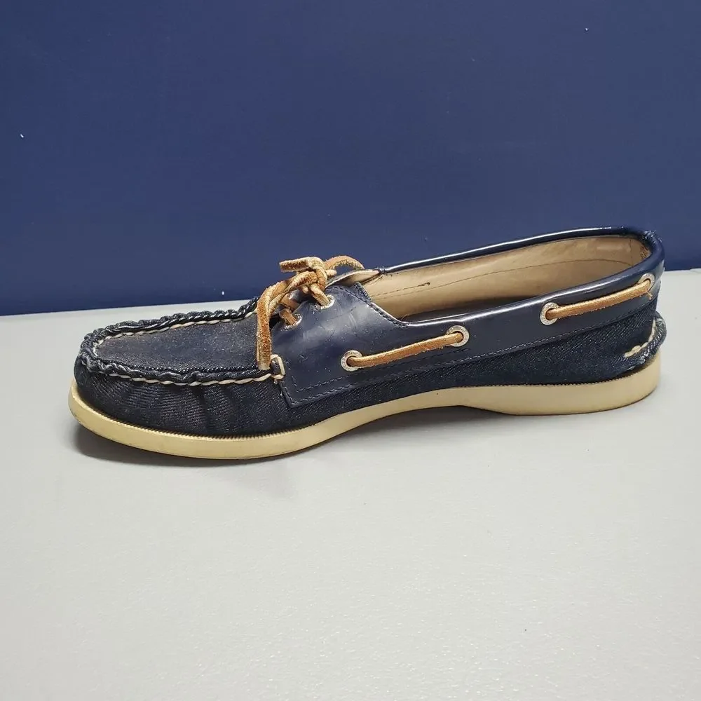 SPERRY Top Sider Angelfish Boat Shoes Women 7.5 Navy Denim 2 Eye Slip On 9294307